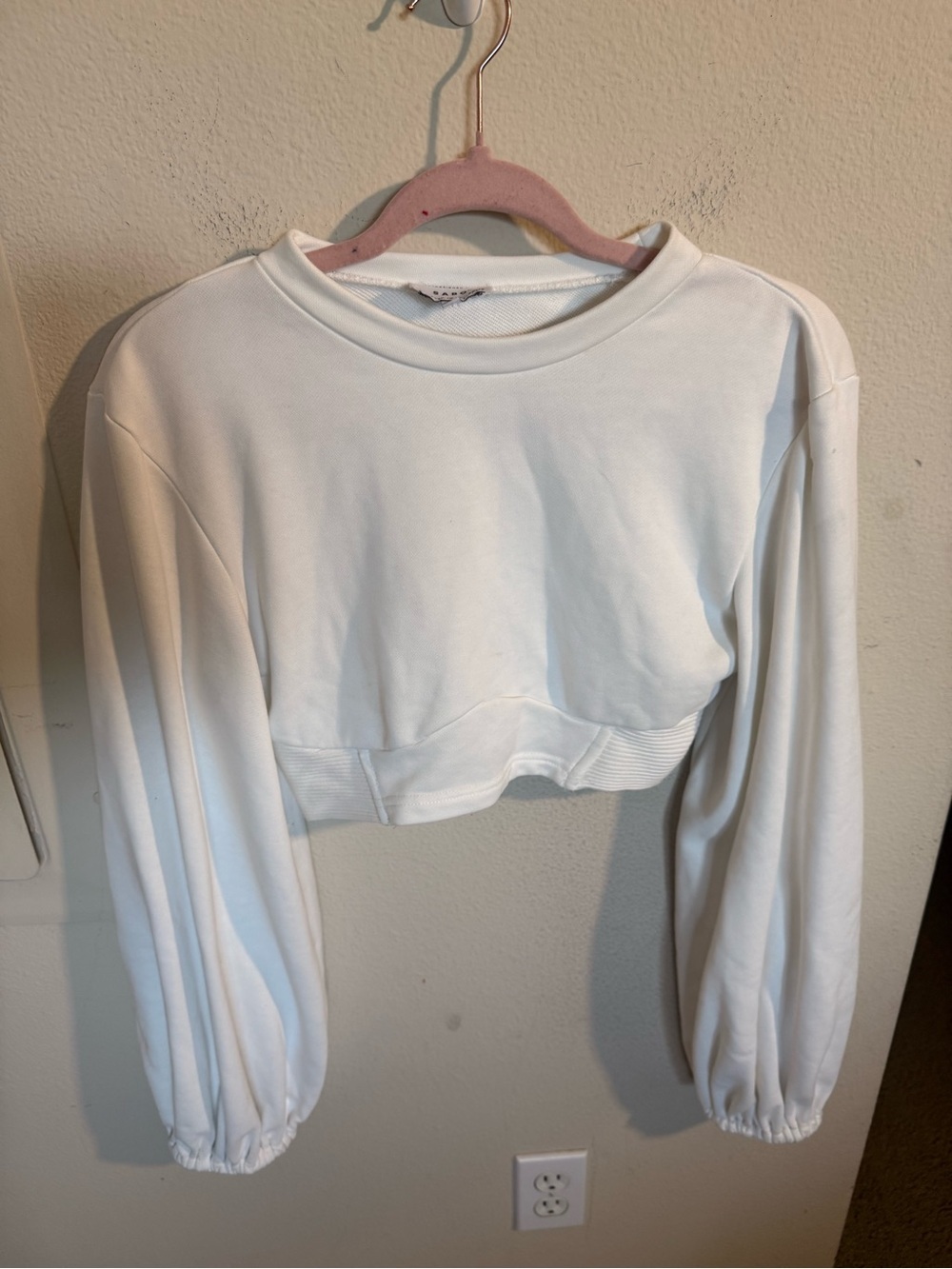 SABO White Cropped Balloon Sleeve Sweatshirt Women’s Small Minimalist Pullover